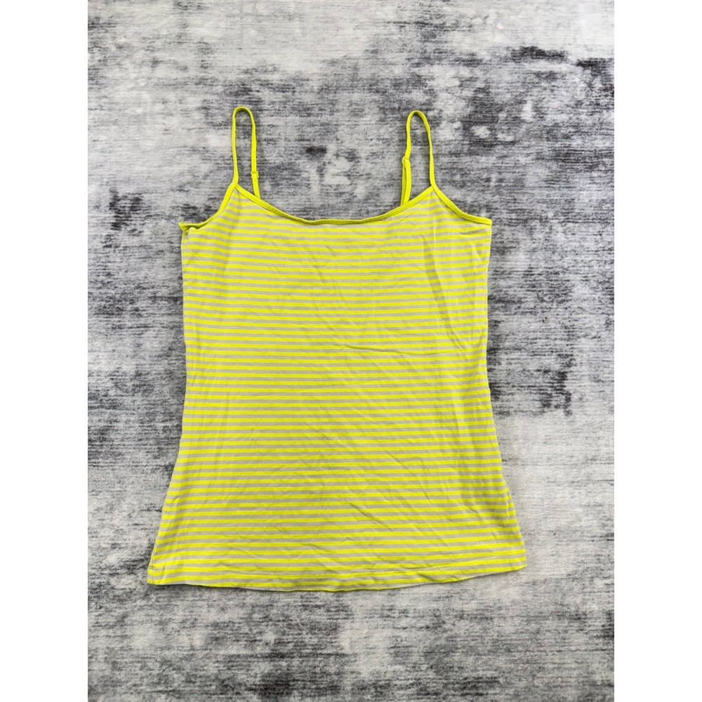 Neon Yellow and Gray Striped Camisole Adjustable Spaghetti Strap Scoop Neck Tank